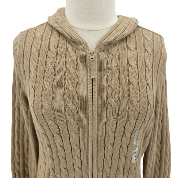 NEW St. Johns Bay Womens 1X Sweater Cardigan Hoodie Zipper Bisque Tan Cable Knit - Picture 2 of 11